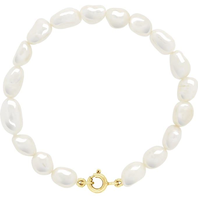 Armband Goud - Rij van Echte Zoetwaterparels Barok 6-7 mm