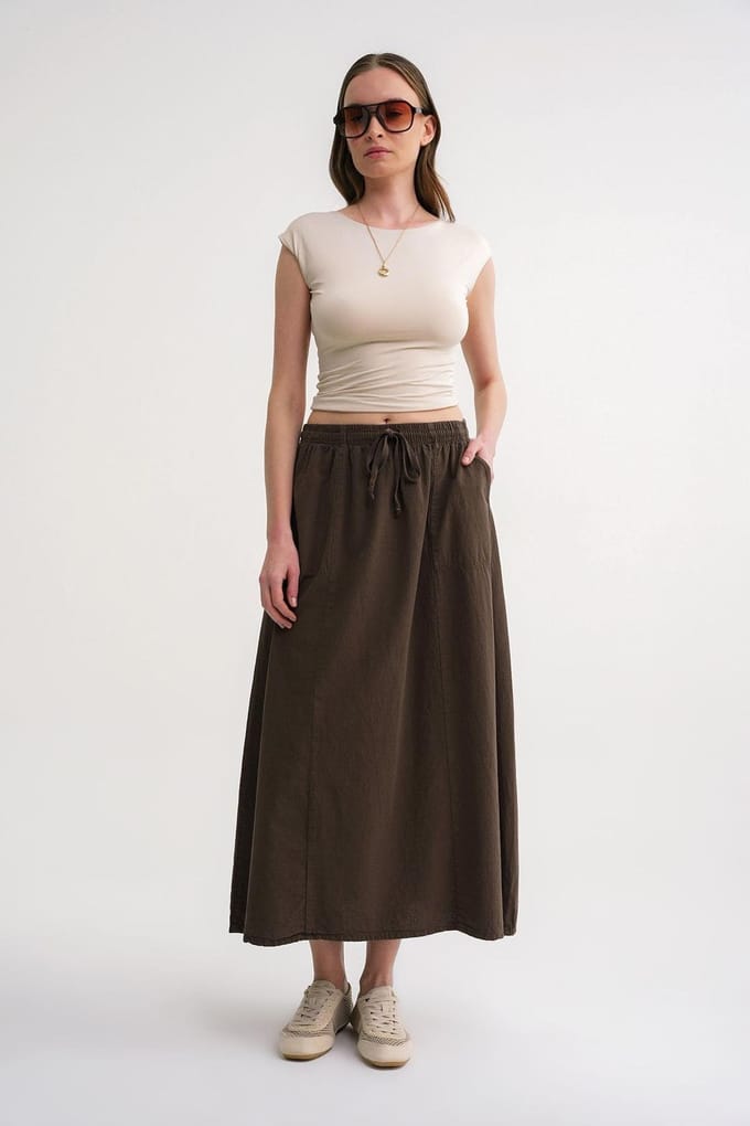 Hoge Taille Poplin Rok met Trekkoorddetail