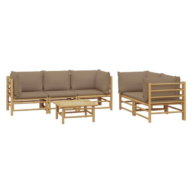 vidaXL - 6-delige - Loungeset - met - kussens - bamboe - taupe