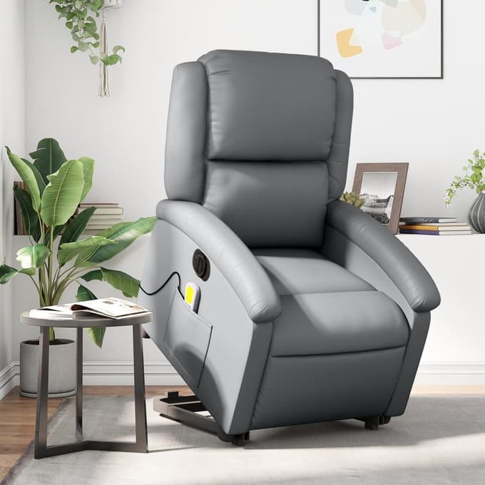 vidaXL - Sta-op-massagestoel - elektrisch - kunstleer - grijs