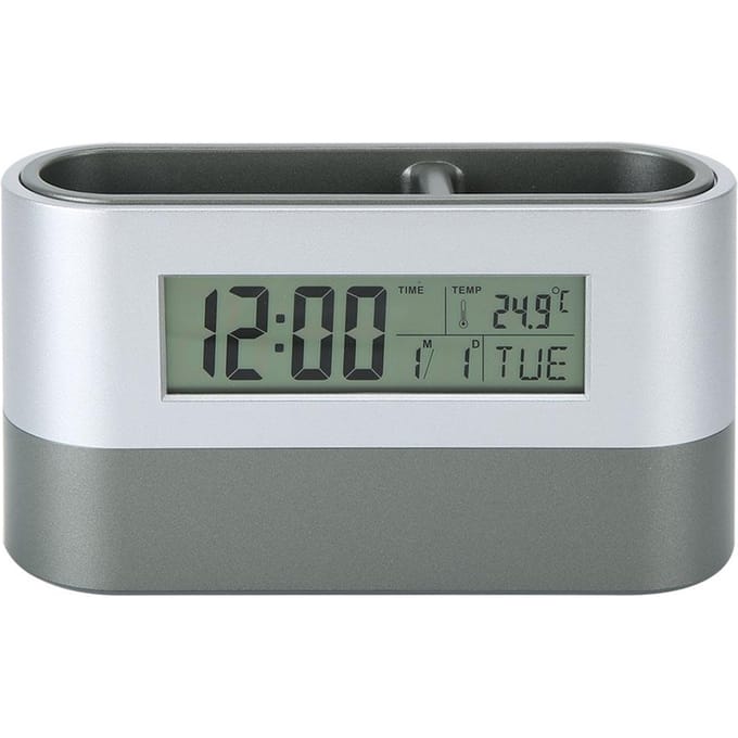 Horloge numérique LCD innovante avec porte-stylo et affichage de la température à calendrier perpétuel white