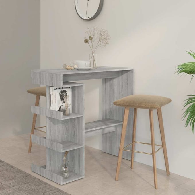 vidaXL - Bartafel - met - opbergrek - 100x50x101,5 - cm - grijs - sonoma