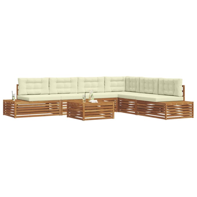 vidaXL - 8 - st - Buiten - bank - set - Massief - Acacia - Hout - en - Polyester