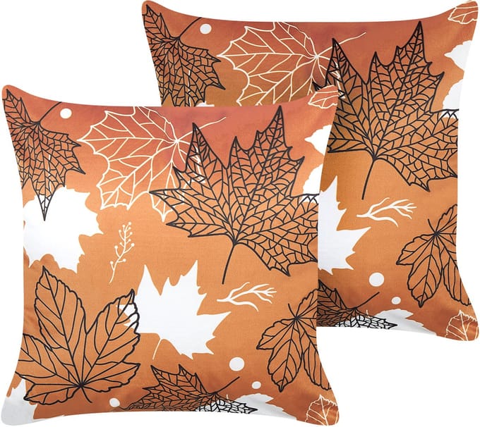 POINSETTIA - Sierkussen set van 2 - Oranje - 45 x 45 cm - Fluweel