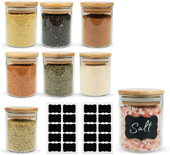 Luchtdichte glazen voorraadpot - 8 stuks - bamboedeksel - 250 ml