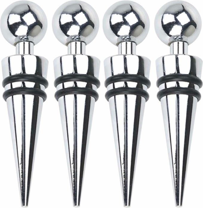 Svenska Living Flessenstoppers/afsluitdoppen - 4x - RVS/Rubber - wijnstopper