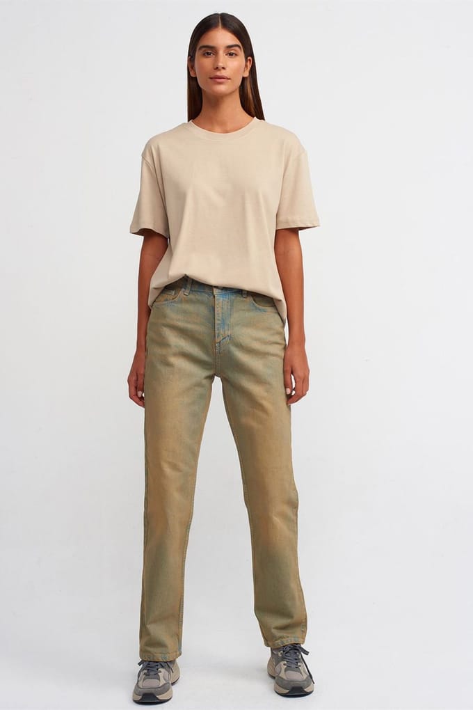 Hoge taille rechte denimjeans van katoen