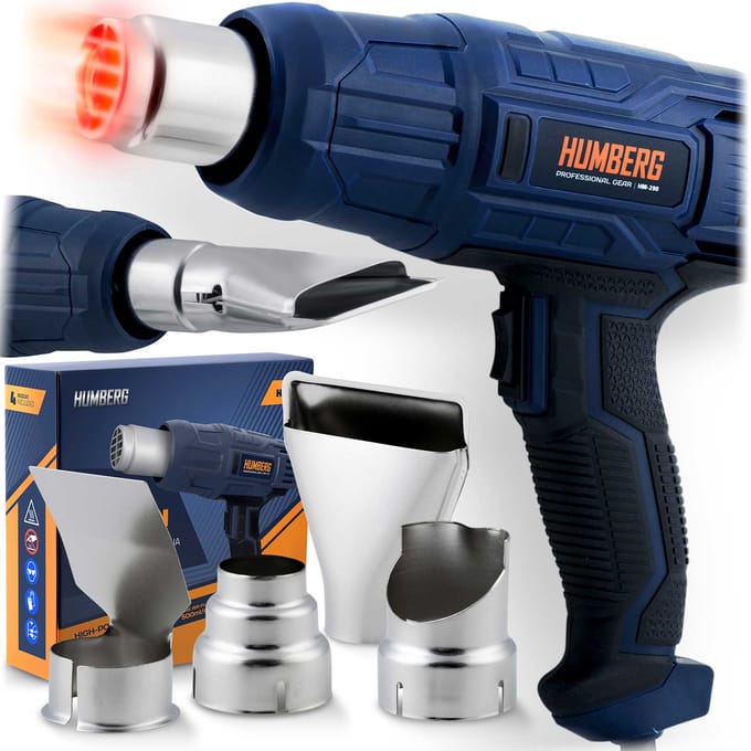 HUMBERG HM-290 Heteluchtpistool - 2000W - Verfafbrander - Inclusief 4 Mondstukken - 2 Temperatuurstanden
