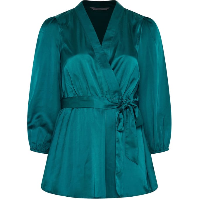 Yours London Groenblauwe Satijnen Overslagblouse Size 42