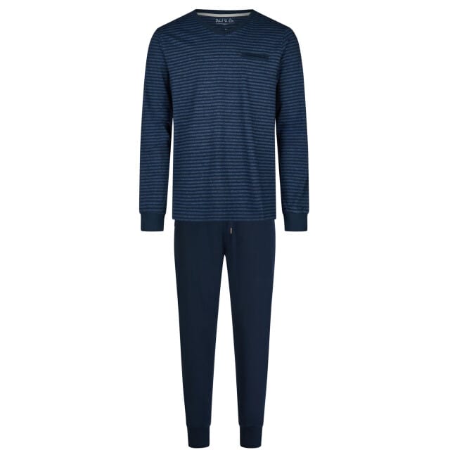 Phil & Co Essential Heren Pyjama Set Lang Blauw/Gestreept - Maat M