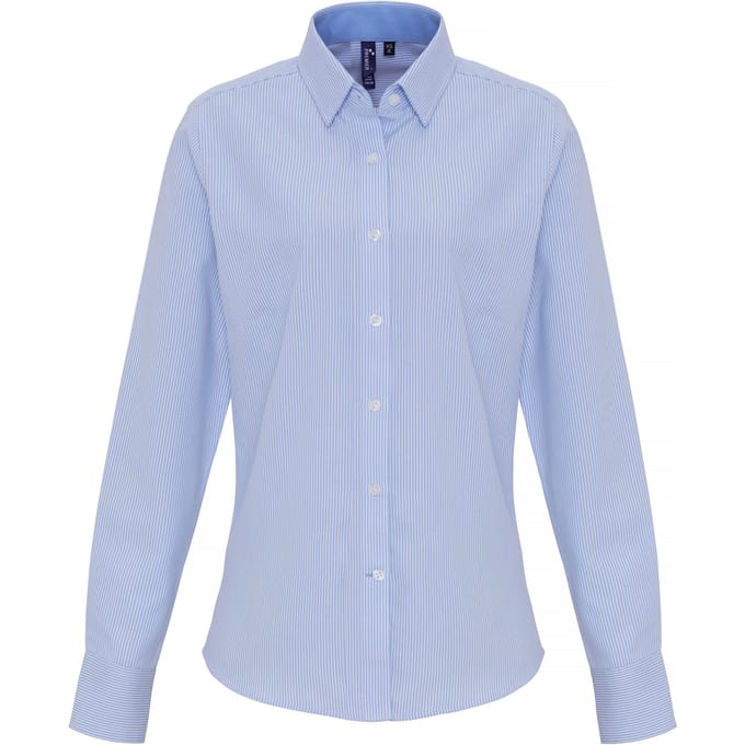 Premier Vrouwen/dames Katoen Rijke Oxford Stripe Blouse (Wit/lichtblauw)