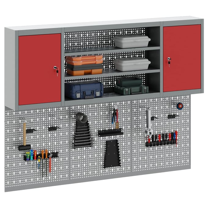 vidaXL - Gereedschapskast - Set - met - plank - 4 - st - Rood - Gepoedercoat - staal