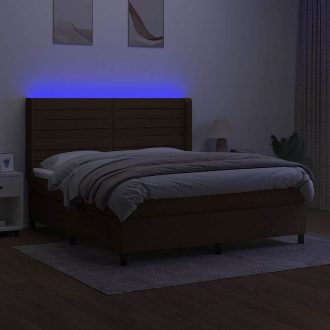vidaXL - Boxspring - met - matras - en - LED - stof - donkerbruin - 180x200 - cm