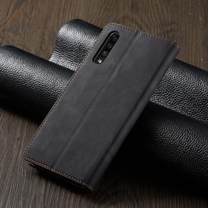 BukkitBow - Leather Case - Kunstleer - Card Case - Hoesje voor Galaxy A20E – Zwart