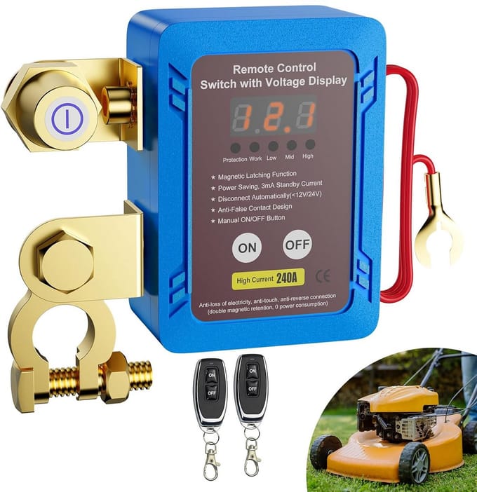 Batterijschakelaar Auto - Accuschakelaar Uitschakelaar - Voertuig Beveiligen - Led Spanningsweergave - 12 V - Zwart