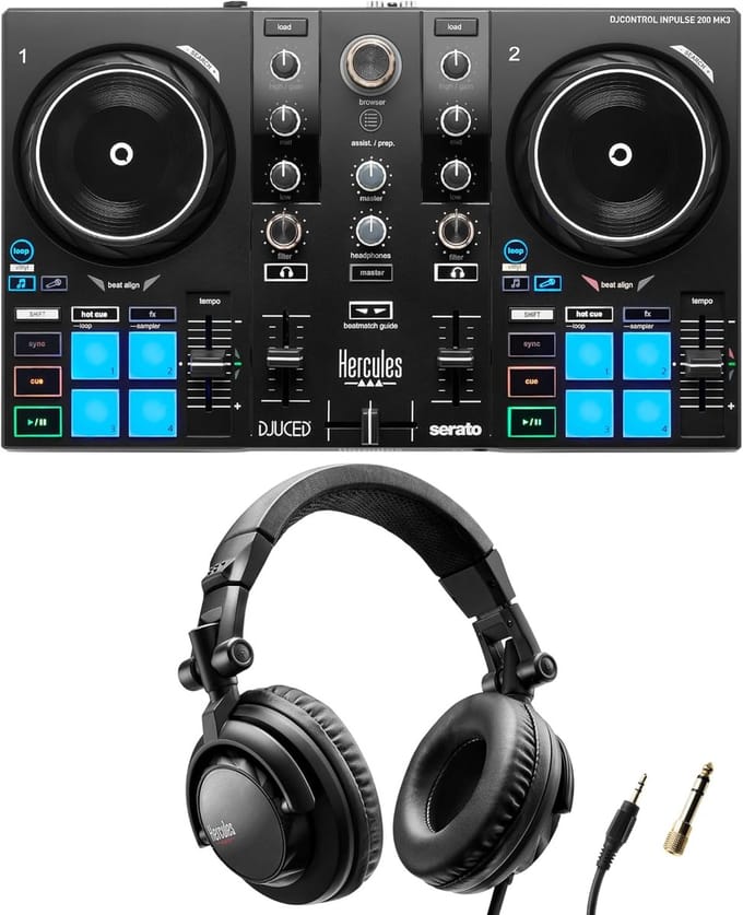 Hercules DJ Starter Kit: DJControl Inpulse 200 MK3 DJ-Controller + HDP DJ45 Hoofdtelefoon - Complete Bundel voor Beginners - Inclusief DJ-Software en Handleiding