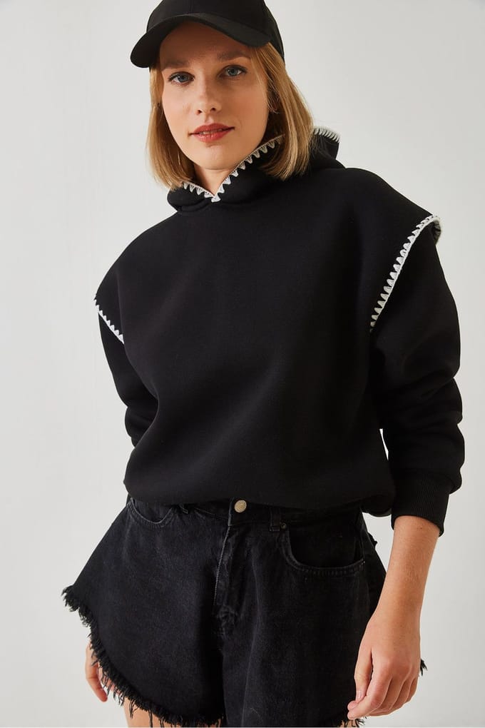 Hoodie met Kap en Kantdetails in Relaxed Fit