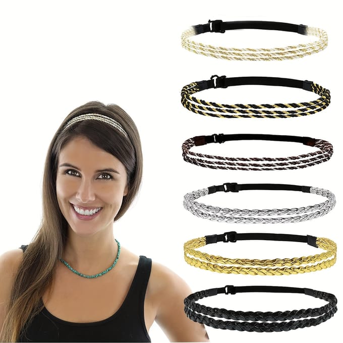 1 pièce Bandeau Tressé Chic Ajustable - Double Couche, Accessoire Cheveux en Cuir PU Élastique white