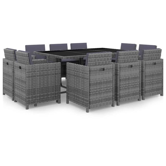 vidaXL - 11-delige - Tuinset - met - kussens - poly - rattan - grijs