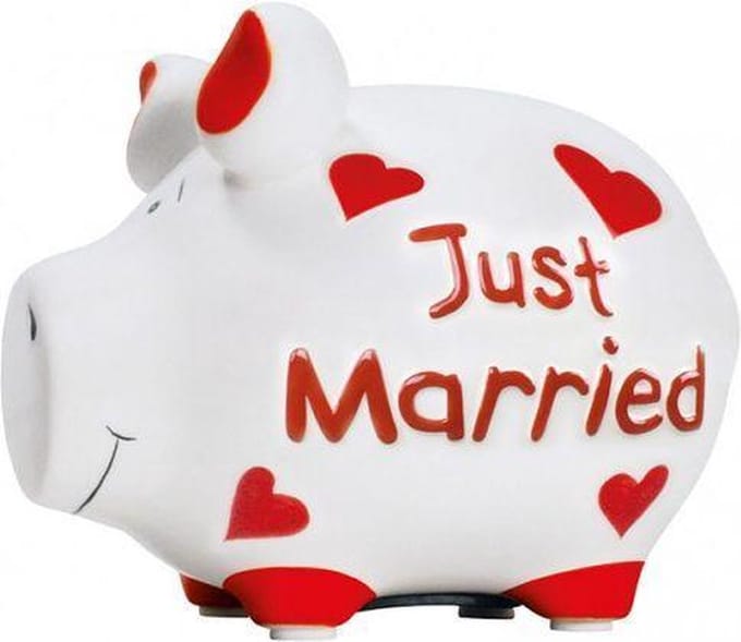 Spaarpot spaarvarken Just married voor huwelijk en bruiloft