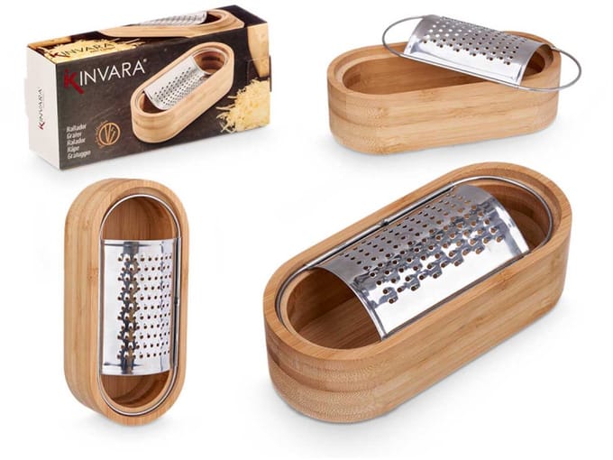 Kinvara - Kaasrasp met Opvangbak - Bamboe en Metaal - 15,5 cm