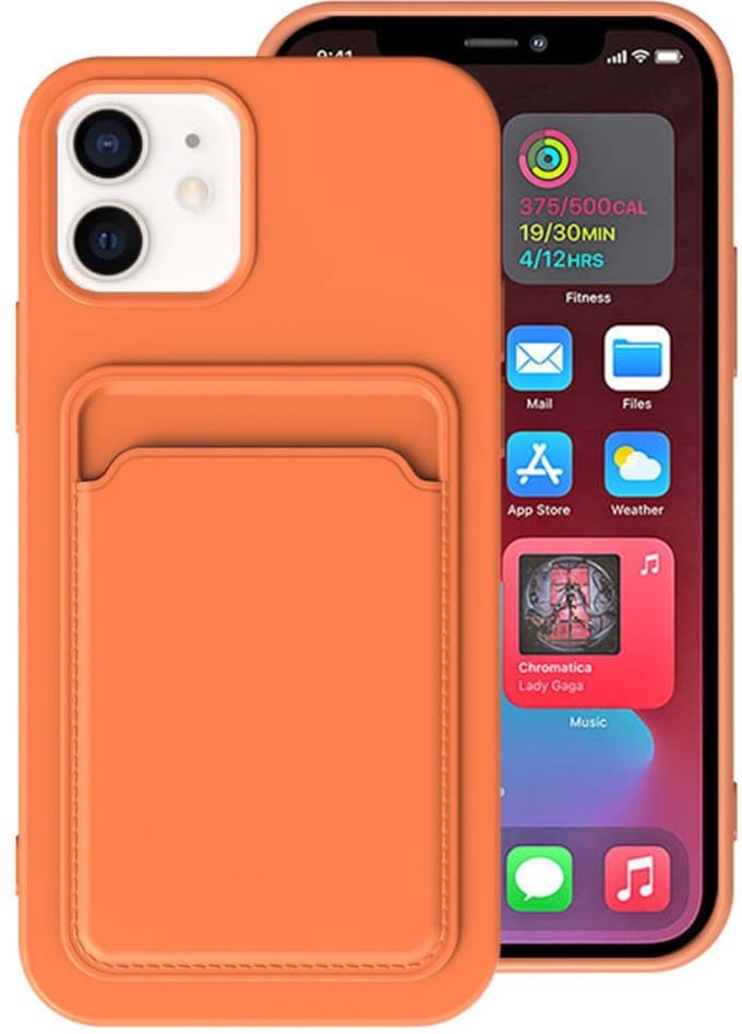 Smartphonica iPhone 11 siliconen hoesje met pashouder - Oranje geschikt voor iPhone 11