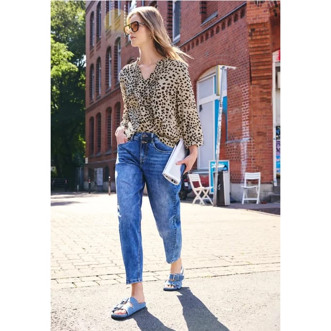 Blouse met 3/4-mouwen, split in de hals en print