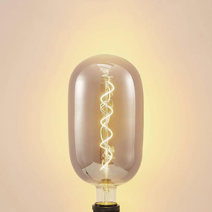 Lucande LED lamp E27 T140 4 W 1.800 K dimbaar, rookkleurig