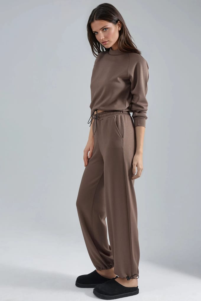 Modal Touch Half Turtleneck Blouse & Elastische Taille Broek