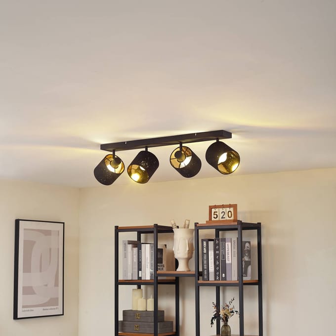 Lindby - plafondlamp - 4lichts - Stof, metaal - H: 19 cm - E14 - zwart, goud