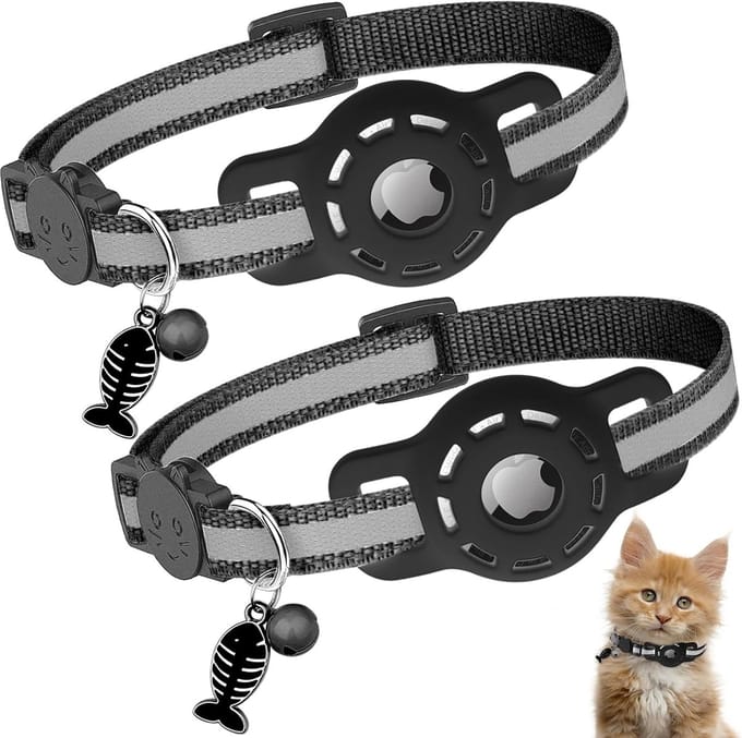 Kattenhalsband met AirTag-houder – Reflecterend – Veiligheidssluiting – Verstelbaar 20-33 cm – Set van 2