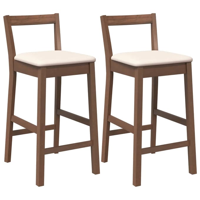 vidaXL - Barkrukken - met - kussens - 2 - stuks - Bruin - massief - hout - rubber