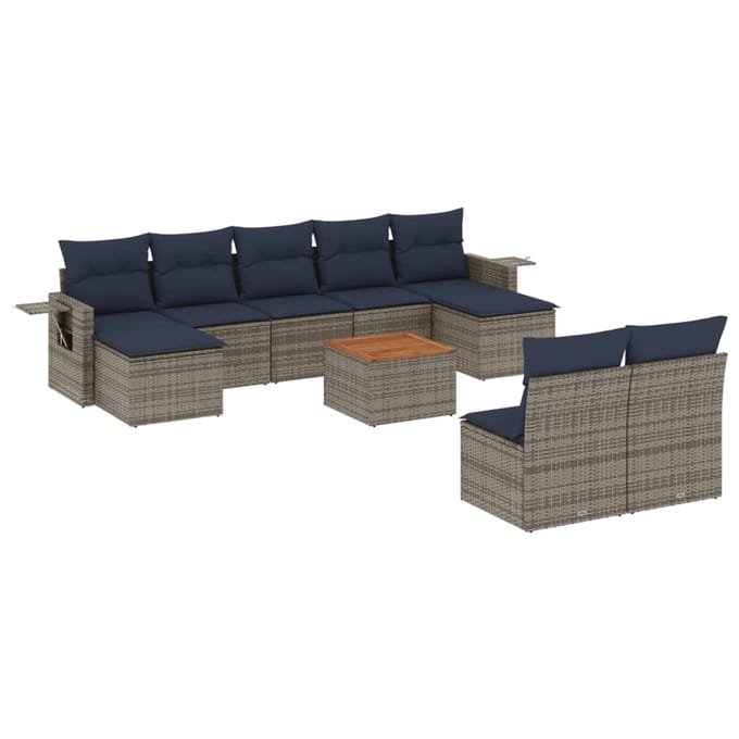 vidaXL - 10-delige - tuinbankset - met - kussens, - grijs - polyrotan