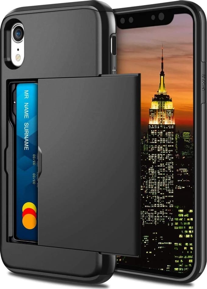 Geschikt voor Apple iPhone XR Backcover | Zwart | Pasjeshouder | TPU - Hard PC