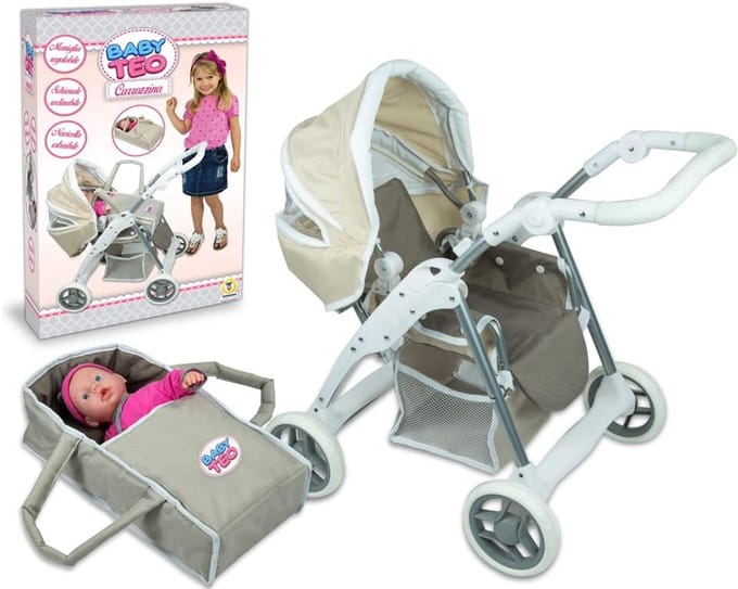 Kinderwagen Metalen Frame met Draaggedeelte en Uitschuifbaar Handvat - Hazelnoothout Kleur