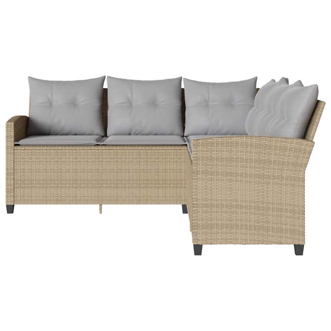 vidaXL - Loungebank - met - kussens - L-vormig - poly - rattan - beige