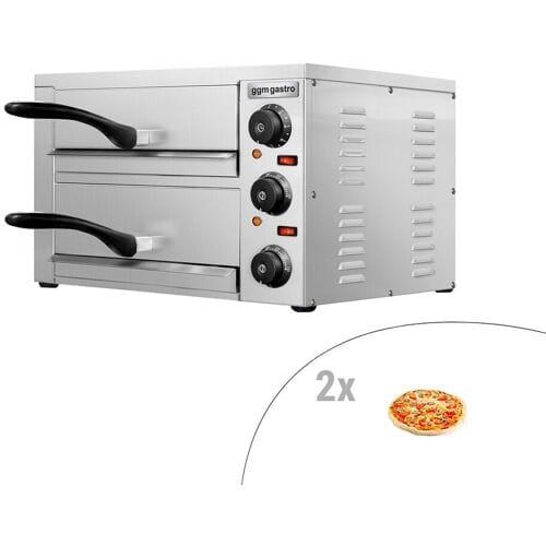 GGM Gastro Elektrische mini pizzaoven / flammkuchenoven- 2 kamers - 2 × Ø 33 cm - Handmatig