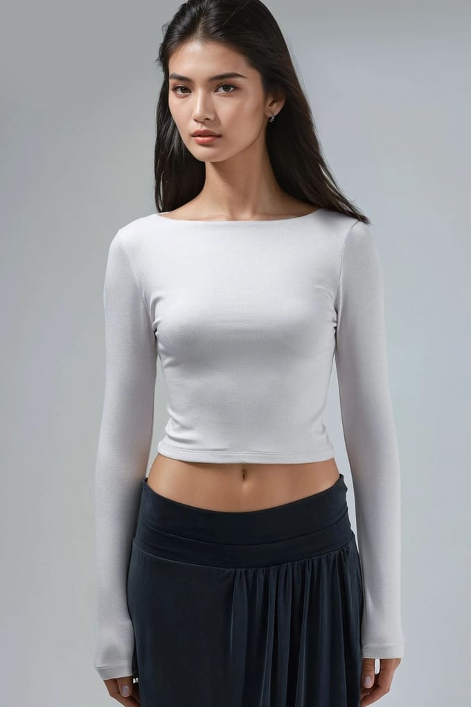 Slim Fit Cropped Blouse met Rug Cut-Out