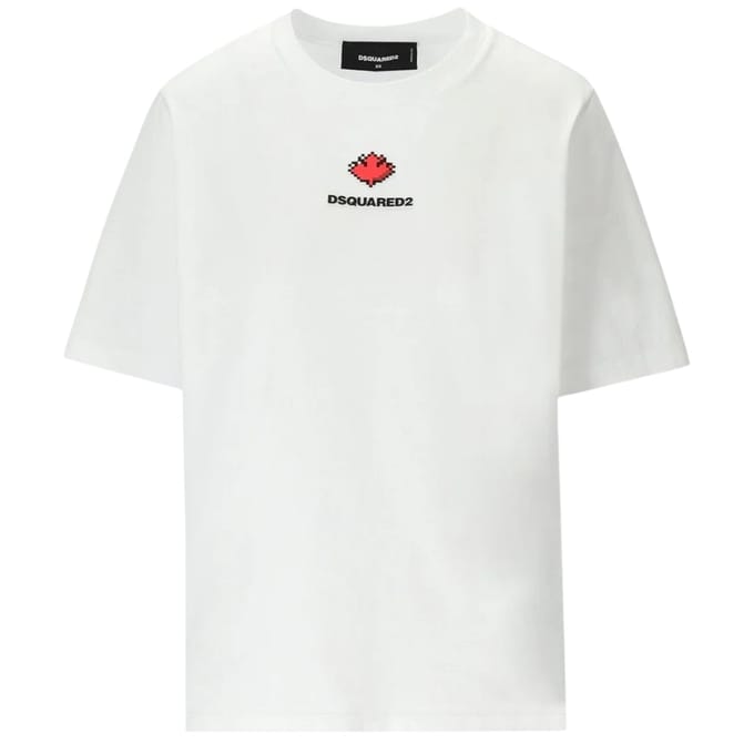 Dsquared2 Pixel Leaf Logo Print Crew Neck Wit T-shirt