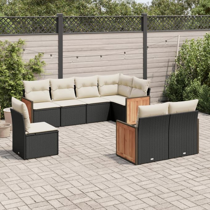 vidaXL - 8-delige - Loungeset - met - kussens - poly - rattan - zwart