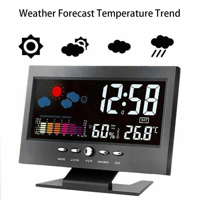 Horloge météo intelligente à affichage numérique, thermomètre et hygromètre sans fil avec calendrier grand format gray