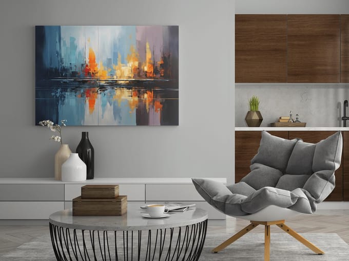 Canvas Schilderij - Abstracte Stad - Kunst - Wanddecoratie - 90x60x2 cm