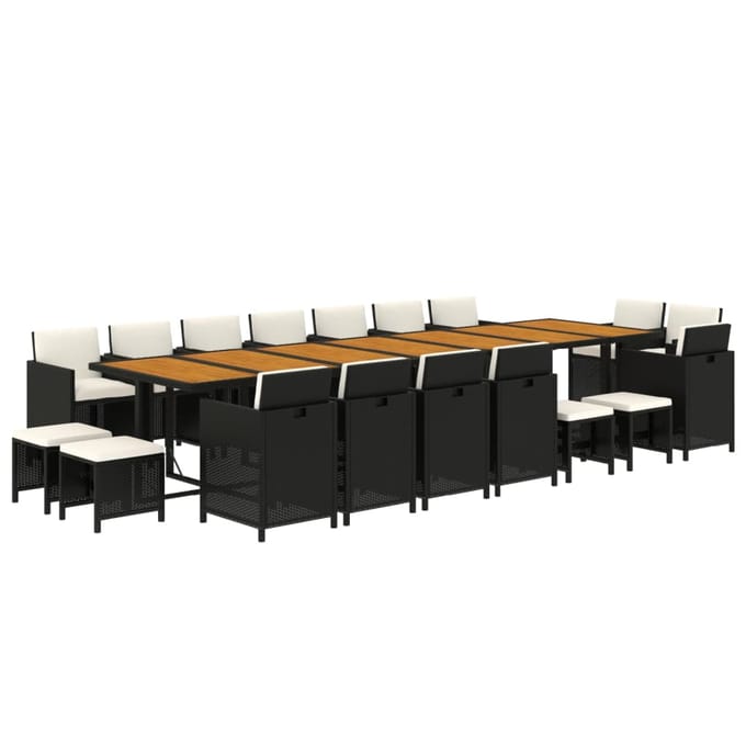 vidaXL - 19-delige - Tuinset - met - kussens - poly - rattan - zwart
