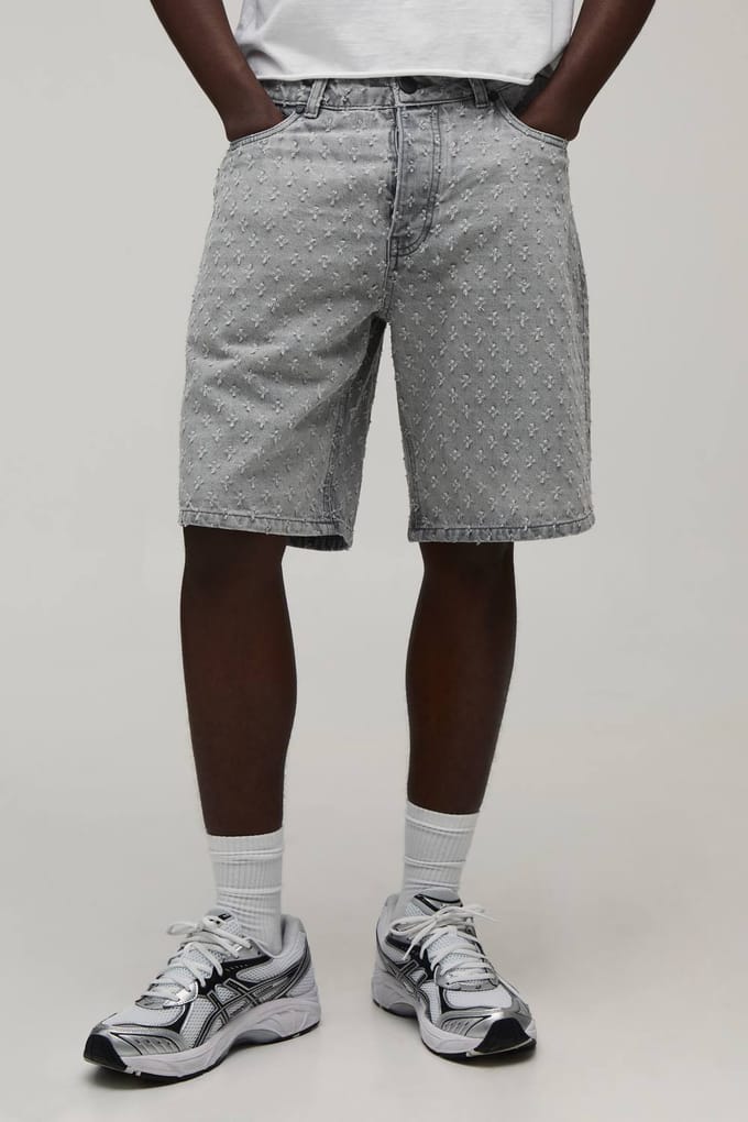 Relaxed Distressed Denim Short | Grey | Size 42