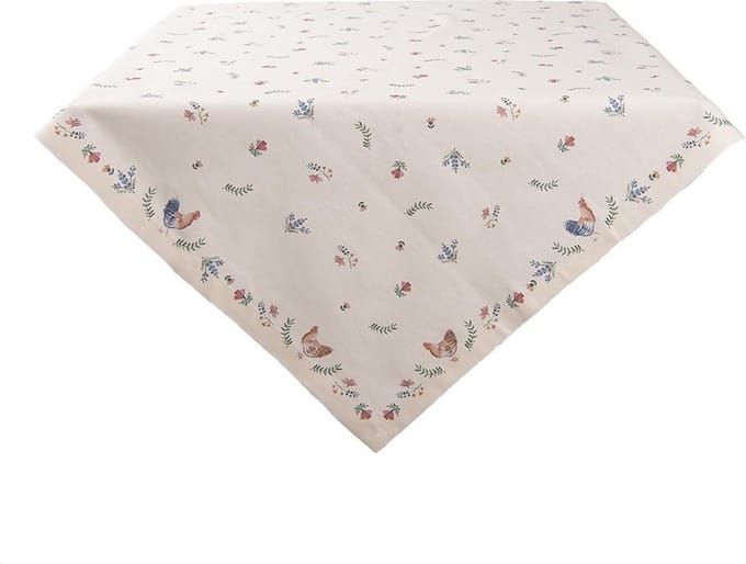 Clayre & Eef Tafelkleed 150x150 cm Beige Blauw Katoen Kip en Haan