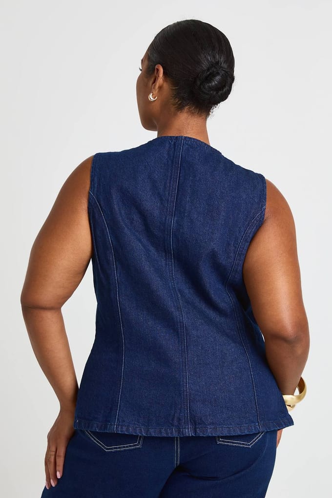 boohoo Dames Plus Gilet Met Hoornknopen | Indigo | Maat: 44
