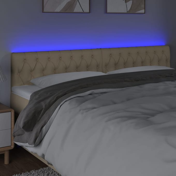 vidaXL - Hoofdbord - LED - 200x7x78/88 - cm - stof - crèmekleurig