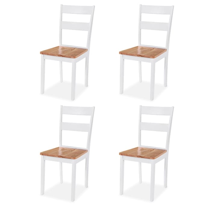 vidaXL - Eetkamerset - MDF - en - rubberwood - wit - 5-delig