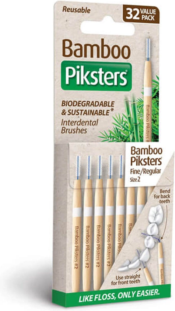 Piksters Bamboe Rechte Ragers - Maat 2 - Fijn Wit - 32 stuks