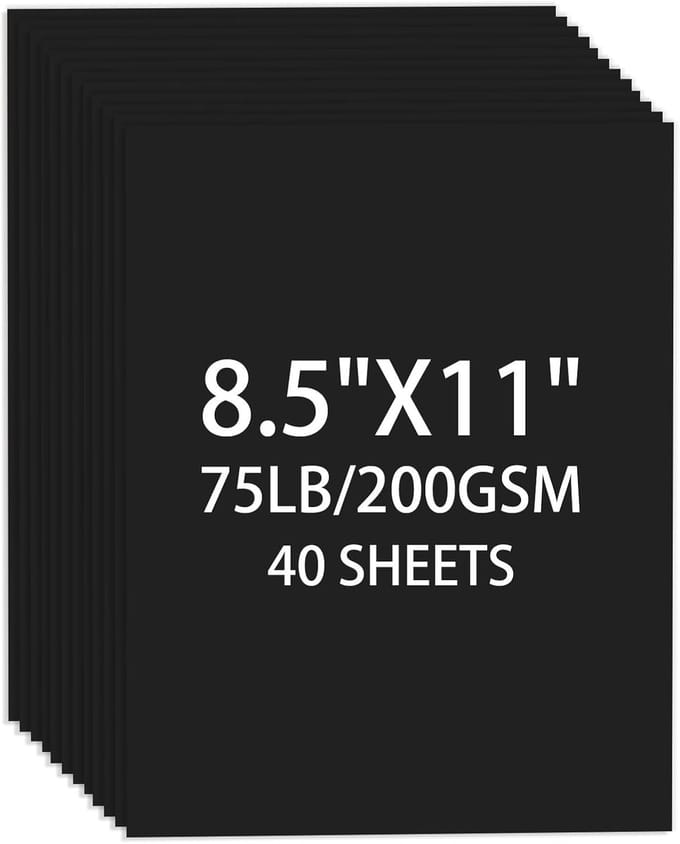 Zwaar Zwart Karton 8,5 x 11 Inch (A4-formaat) - 40 Vellen 200 g/m